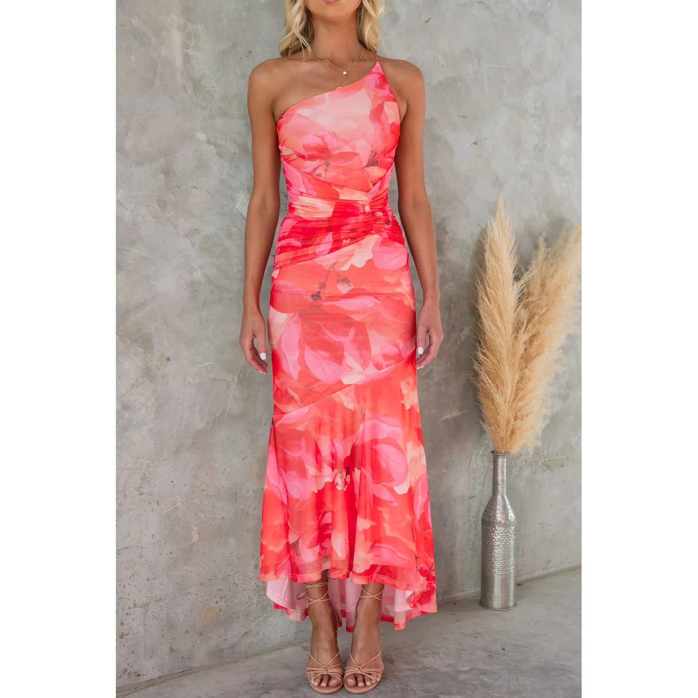 Floral One-Shoulder Summer Maxi Dress – Women’s Casual Suspender Long Dress for Beach & Vacation Style
