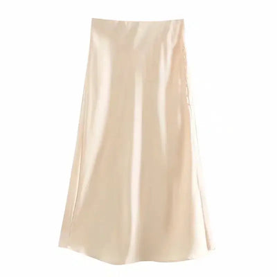 Ladies Buttoned Slit Satin Skirt