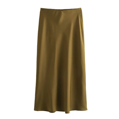 Elegant Satin Pleated Midi Skirt
