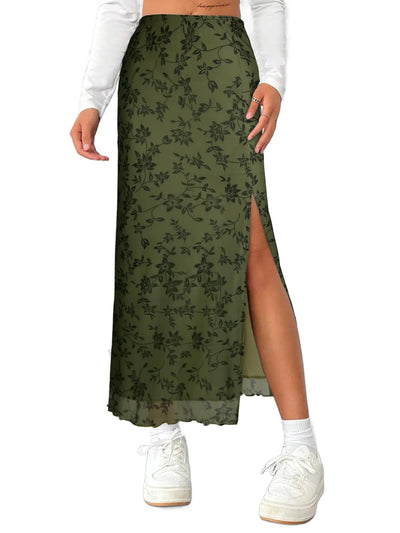 Floral Oasis High-Waist Mesh Maxi Skirt