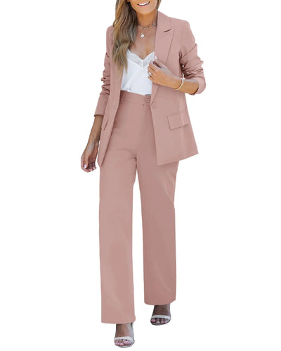 Misty Rose Elegance Suit Set: Blazer & High Waist Pants