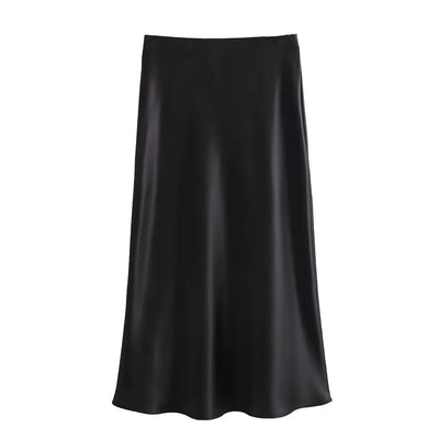 Elegant Satin Pleated Midi Skirt