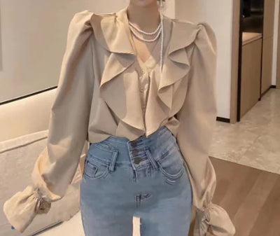 Chic Apricot Bowknot Office Shirt