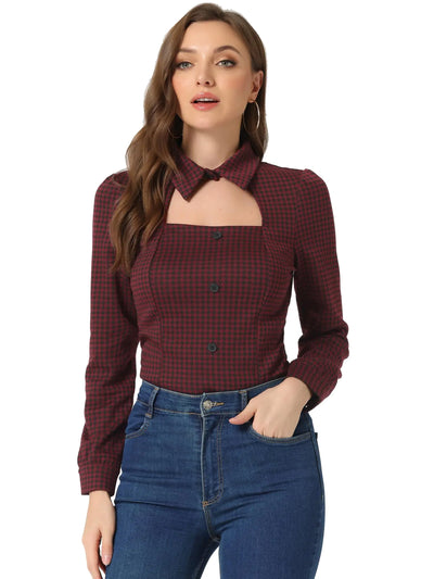 Gothic Elegance Plaid Choker Blouse