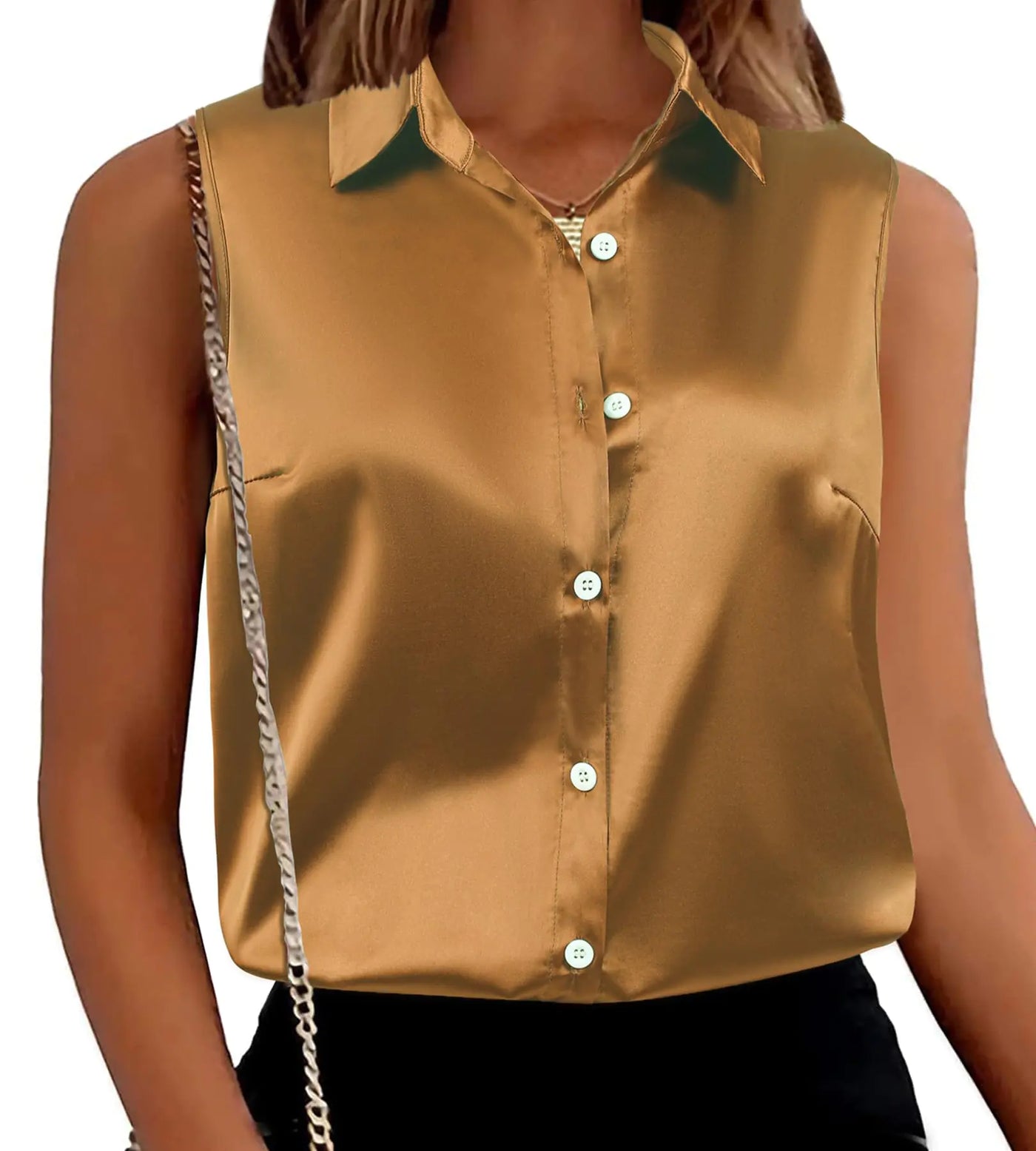 Maysoar Silky Satin Sleeveless Top - Coffee