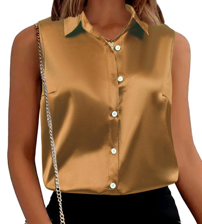 Maysoar Silky Satin Sleeveless Top - Coffee